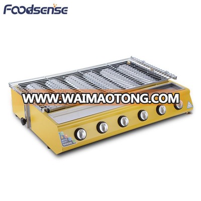 wholesale custom China best quality Big six round yellow barbecue Combination Oven Gas Lava Rock Grill with Cabinet